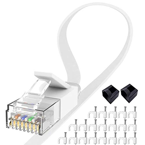 Jaremite Ethernet Cable, Cat 6 Internet LAN Network Patch Cords, Long Flat Cat6 Wire for Router, Modem, PS4, Switch, Xbox One, TV, Gaming (25 feet, White-25FT)