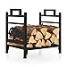 GiantexUK Firewood Rack, Metal Firewood Log Holder with Deer Patterns, Handles, & Adjustable Foot Pads, Indoor Outdoor Fireplace Wood Storage Basket Shelf for Patio Garden, 45 x 33 x 44cm, Black