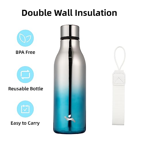 Image of Konokyo Insulated Water Bottle with Strap,18 oz Double Wall Stainless Steel Vacuum Bottles Metal Water Flask,Blue Lagoon
