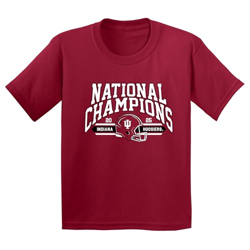 UGP Campus Apparel YS950B - Indiana Hoosiers 2025 Football Champions Glorious - CFP National Champs Youth T-Shirt - Medium - Cardinal