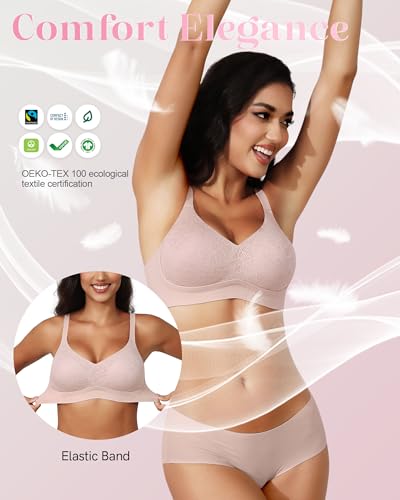 Image of As Fairy Lace Womens Bras Wirefree Full Coverage Support Comfort Wireless Push Up Bra Seamless Everyday T-Shirt Bralette Pink 32A