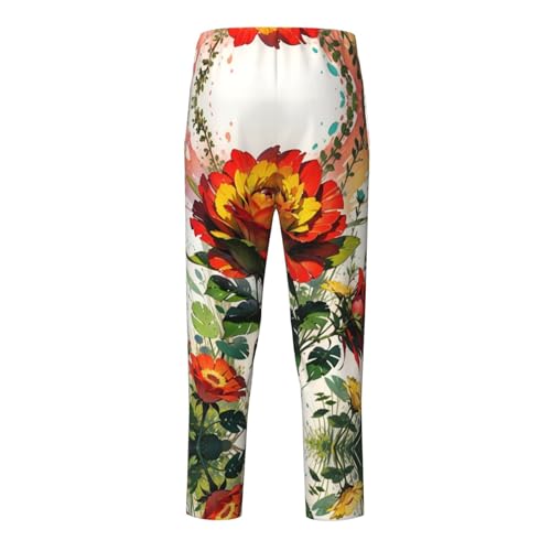 Pajama Pants Pajama Bottoms with Elastic Waistband Sleepwear Lounge Pants, Watercolor Rose Flowers2