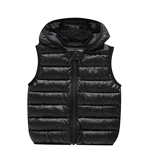 Toddler Infant Vest Hooded Down Coats Waistcoat Kids Baby Boys Girls Puffer Down Vests Jacket (Black, 2-3 Years)