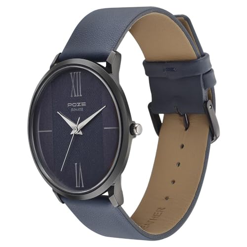 Image of Sonata Poze Quartz Analog Blue Dial Leather Strap Watch for Men-SP70004KL01