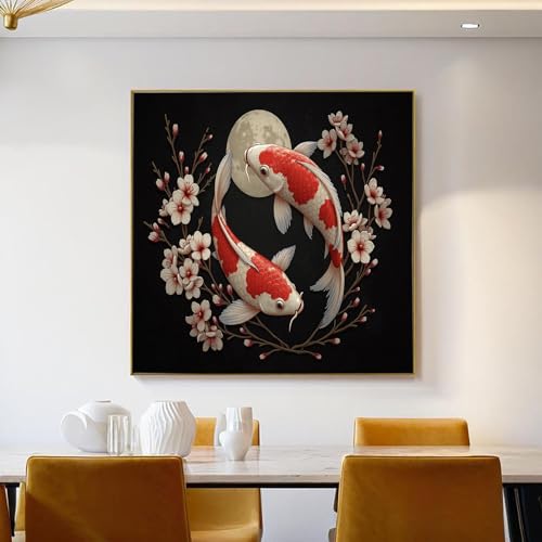 Cuadro lienzo de sakura koi de 80x120cm para decoración de pared estilo japonés 5