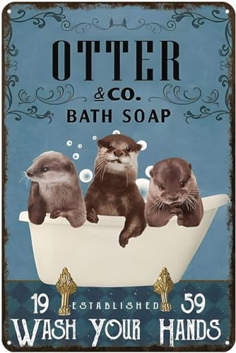 Letrero de metal Otter Co Bath Soap Retro Decor Home Kitchen Bar Cafe Club Cueva Wall Decor Funny Bathroom Sign Vintage Tin Signs 20.3x30.5 cm