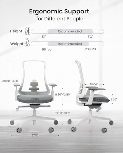 Image of ProtoArc Ergonomic Office Chair - Flexer Pro Mesh Desk Chair with Lumbar Support for Women, Slide Seat & 4D Armrests, Tilt Lock | Stylish & Comfortable for Home Office, Computer Work - White