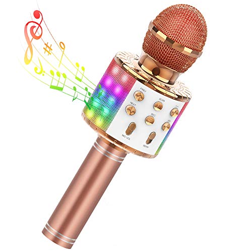 Tecboss Microphone Karaoke Sans Fil, Micro Bluetooth pour Chanter Enfants avec Haut-parleur, KTV Micro Karaoke Portable avec Lumières LED Compatible avec Android/iOS/PC/Smartphone
