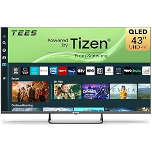 Tees 43 inch 4K QLED Smart TV, Tizen OS UHD Central Stand Design Television with Apple TV+ BBC Netflix Freeview TV Plus Gaming Hub, MEMC HDR10 Ideal Large Screen TV for Liaving Room, Made in the UK