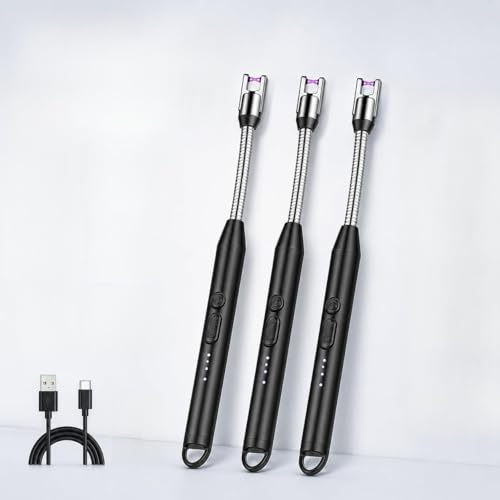Pack of 3 Electric Arc Plasma Lighter USB Rechargeable Flameless Windproof Flexible Neck LED Battery Indicator for BBQ Candle Gas Stove