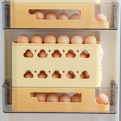 Contenedor de huevos de desplazamiento lateral, bandeja organizadora reutilizable de 3 niveles 6