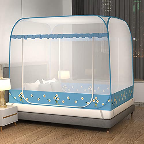 Moustiquaire lit simple princesse bleu avec ouvertures OKUOKA