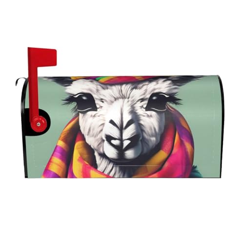 Llama in A Scarf Print - Protezione per cassetta postale magnetica alla moda, impermeabile per cassette postali