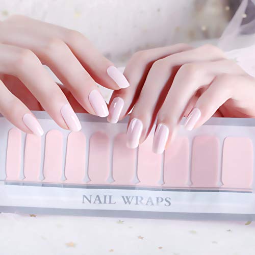 LIHI Color Lab Latest 22PCS(20+2 Trail Samples) Adhesion Nail Art Transfer Decals Sticker Solid Color Nail Polish Strips,Nail Wraps, 100% Real Nail Polish Applique for Manicure,A006 Mousse Light Pink