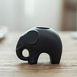 Maceta de elefante de cerámica para suculentas, florero, figura de animales para decoración interior y exterior, color negro, 8 x 4,5 x 6 cm