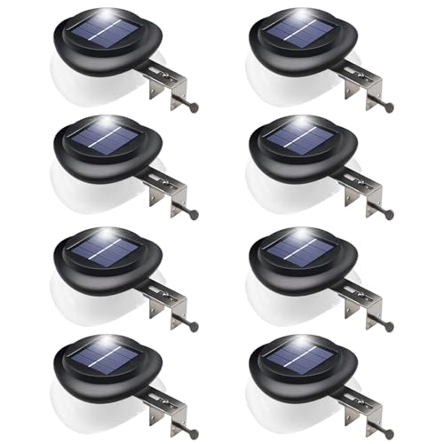 ROSHWEY Solar Fence Lights Outdoor Waterproof, 8 PCS Solar Deck Step Lamps Stainless Steel Bright 30 LED Railing Post Lights Weatherproof White Lighting for Fences Decks Steps Stairs Patio Garden
