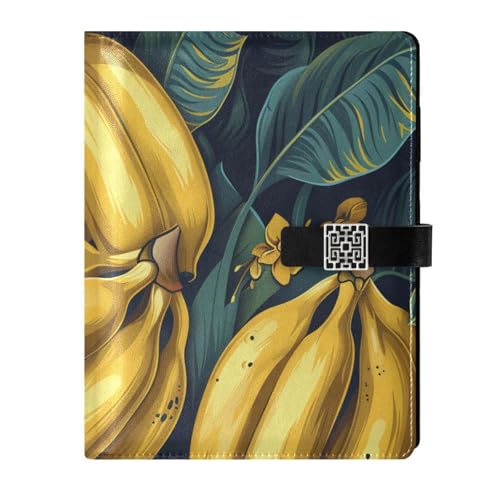 EtherSpher Yummy Bananas Pattern Yellow Autumn leather lined ruled notebook