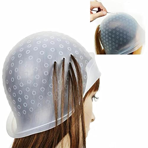 Foto von Werkzeuge Zum Färben Der Haare,Silikon Haarfärbe Kappen,Strähnchenhaube Mit Löcher,Haubensträhnen,Friseur Zubehör,Colouring Highlighting Cap,Silicone Marking Hat,Wiederverwendbar Mit Haarhaken,Kiuiom