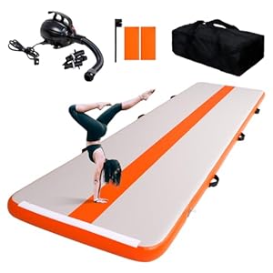 Tuxedo Sailor Colchoneta Gimnasia Artistica Hinchable 3M/4M 10cm Gruesa Air Track Gimnasia Esterilla de Hinchable con Bomba de Aire Eléctrica, para Casa/Gimnasio/Playa/Yoga (Orange, 4M)