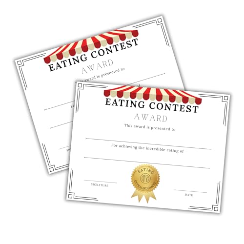 Hot Dog Eating Contest Award 30pk 8.5x11” Champion Food Challenge State Fair Recognition Challenge Record Time Contestant Qualifier