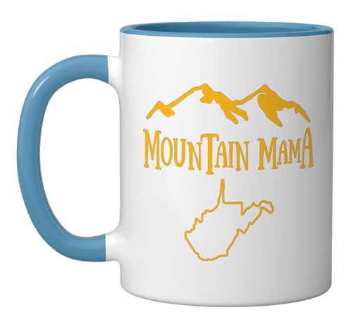West Virginia Mountain Mama WV Minimalist Hiking Camping Ceramic Mug, Blue/White