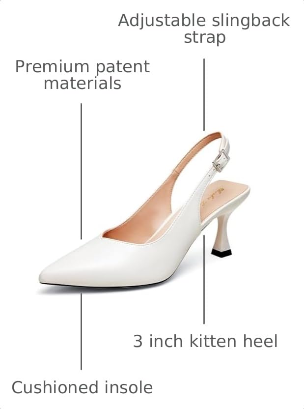 Image of Elisabet Tang Women's Kitten Heel Slingback Low Pumps 3 Inches Stiletto Pointed Closed Toe Elegant Dressy Bridal Wedding Party Shoes