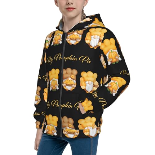 Pumpkin Pie Gnome Kids Pullover Hoodies Boys Zip Up Sweatshirts Girls Athletic Clothes with Pocket - Main Image