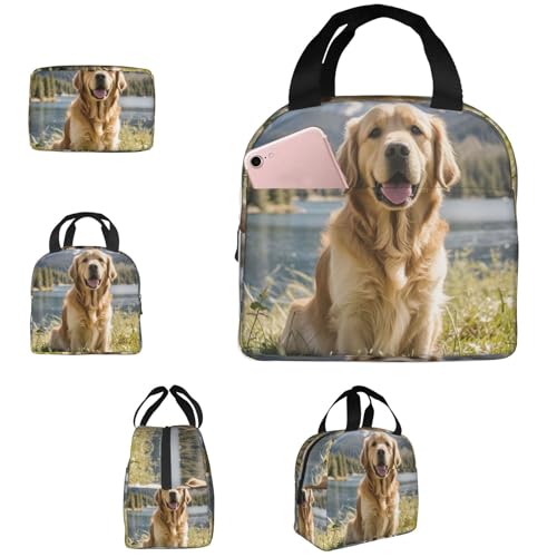 TOXOCMDKLE Bolsa de almuerzo aislada para mujeres y hombres, portátil, reutilizable, caja de pan Golden Retrievers para el trabajo, picnic, viajes