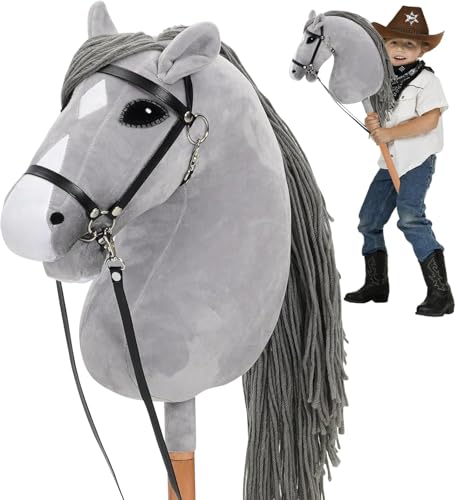 Arkyomi Hobby Horse Toy - Handcrafted Plush Pony with Wooden Stick (Grey)