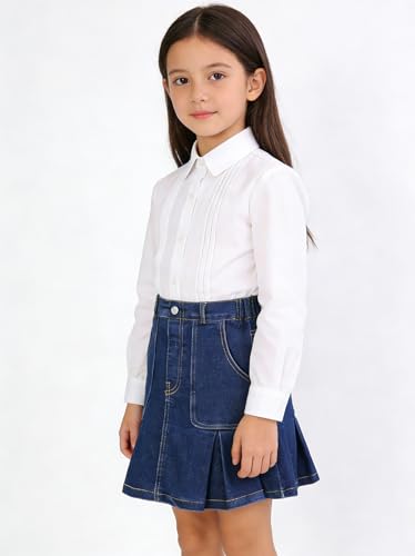 Image of 2026 Girl's Denim Skirts Elastic Waist Pleated Toddler Girls Jean Skirt Size 3-12
