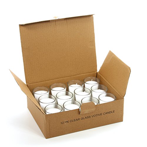 Image of Hosley Set of 24 Unscented Clear Glass Filled Votive Candles. Hand Poured Wax Candle Ideal Gifts for Aromatherapy, Spa, Weddings, Birthdays, Holidays, Party.
