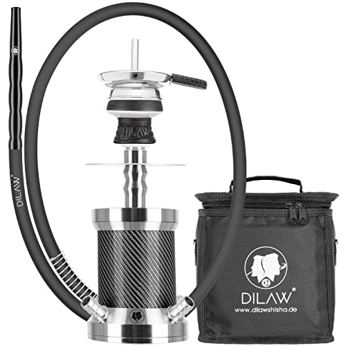 DILAW® Turtle X Carbon Shisha Aluminium 22cm Hookah to Go 4 Anschlüsse mit Tasche | Wasserpfeife Edelstahl Kaminkopf… – Bild 4