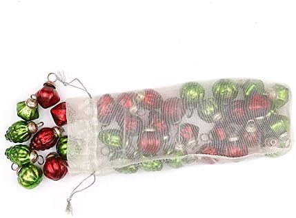 Creative Co-Op Green & Red Embossed Mercury (3 Styles/Set of 36 in Organza Bag) Glass Ornaments, Red and Green, 36 Count
