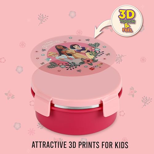 Image of CELLO Kidzbee Pluto Dream Weavers Insulated Kids Lunch Box, Pink | Silicone Food-Grade Seal Lid | 3D Touch & Feel Designs Tiffin | Leak Proof & Secure 4 Sided Click Locks | Ideal for School & Picnic