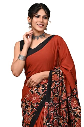 Image of Crafts Moda Pure Cotton Floral Print Saree with Blouse for Women