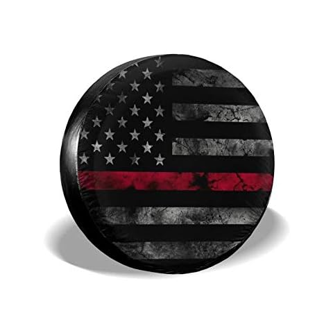 Spare Tire Cover Thin Red Line Firefighter Flag Waterproof Dust-Proof Universal Wheel Tire Covers Fit for Trailer, Rv, SUV Truck and Many Vehicle Camper Accessories 16 Inch Cover