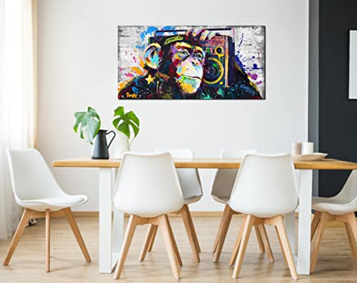Zhaoshop Graffiti Monkey Painting Canvas Wall-Art - Wall Decor For Teen Bedroom - Banksy Street Wall Art Ready To Hang Size 40" X 20" #TOP2
