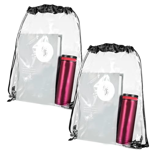 2pcs Clear Drawstring Bags,See Through Pvc Bookbag,Waterproof Clear Purse for Stadium Events Concert Sport Work Travel(16.9 x 12.9 Inches)