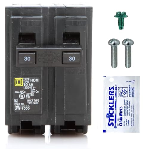 FalconSupply Genuine Square D HOM230 Circuit Breaker Kit Bundle (1 Pack), 30 Amp (30A) Double Pole, 120/240V, 10kAIC, UL Listed, Plug-On for Homeline Load Centers & Panel Box, New Replacement