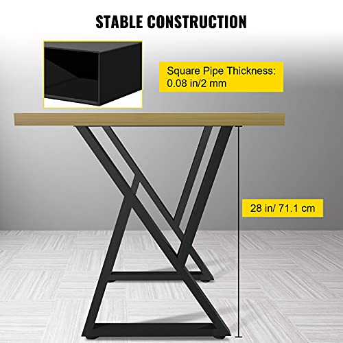 Vevor Metal Table Legs, 28X18 Inch Desk Legs, Set Of 2, Heavy Duty Bench Legs, Z Shape Metal Furniture Legs, Wrought Iron Coffee Table Legs, Home Diy For Dining Table W/ Rubber Floor Protectors, Matte #TOP2