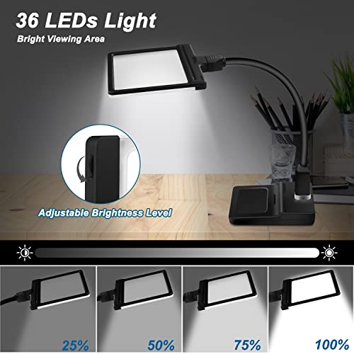 5X Large Magnifying Glass With Light And Stand, 36 Led Flexible Gooseneck Magnifying Desk Lamp, Lighted Detachable Large Page Magnifier For Reading, Sewing, Crafts, Painting, Diy & Close Work #TOP2