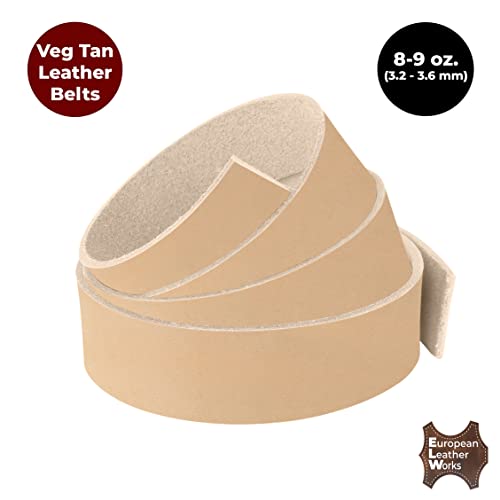 Elw Belt Blanks Strips/Straps 8/9 Oz. (3.2-3.6Mm) Thickness Size 1/2"X60" Full Grain Import Natural Cowhide Vegetable Tanned Leather For Tooling, Engraving, Embossing, Molding, & Dyeing #TOP1