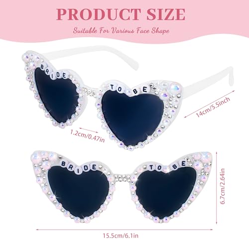 Edussy Bride Sunglasses For Bachelorette - Rhinestone and Pearls Heart Bride To Be Sunglass For Bachelorette Party Gifts Accessories Party Favors3