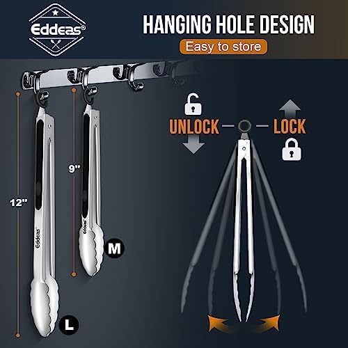 Eddeas Kitchen Tongs - 9" and 12" Tongs for cooking, Heat Resistant 600 Degrees Stainless Steel Metal Tong and Non-Slip Handle - Perfect for Cooking, Salad and BBQ, Set of 2 — view 6