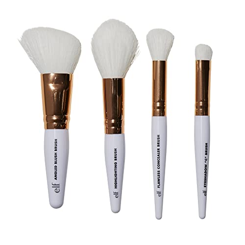 Image of e.l.f. Rose Gold Travel Brush Kit, 4-Piece Brush Set For Concealer, Blush, Highlighter, Eyeshadow & More, Travel-Sized, Vegan & Cruelty-Free