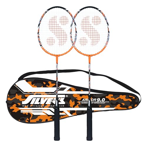 Silver's Jointless Aluminium Alloy Composite Armor Badminton Kit (2 Racquets with Full Cover)(Orange/Black)