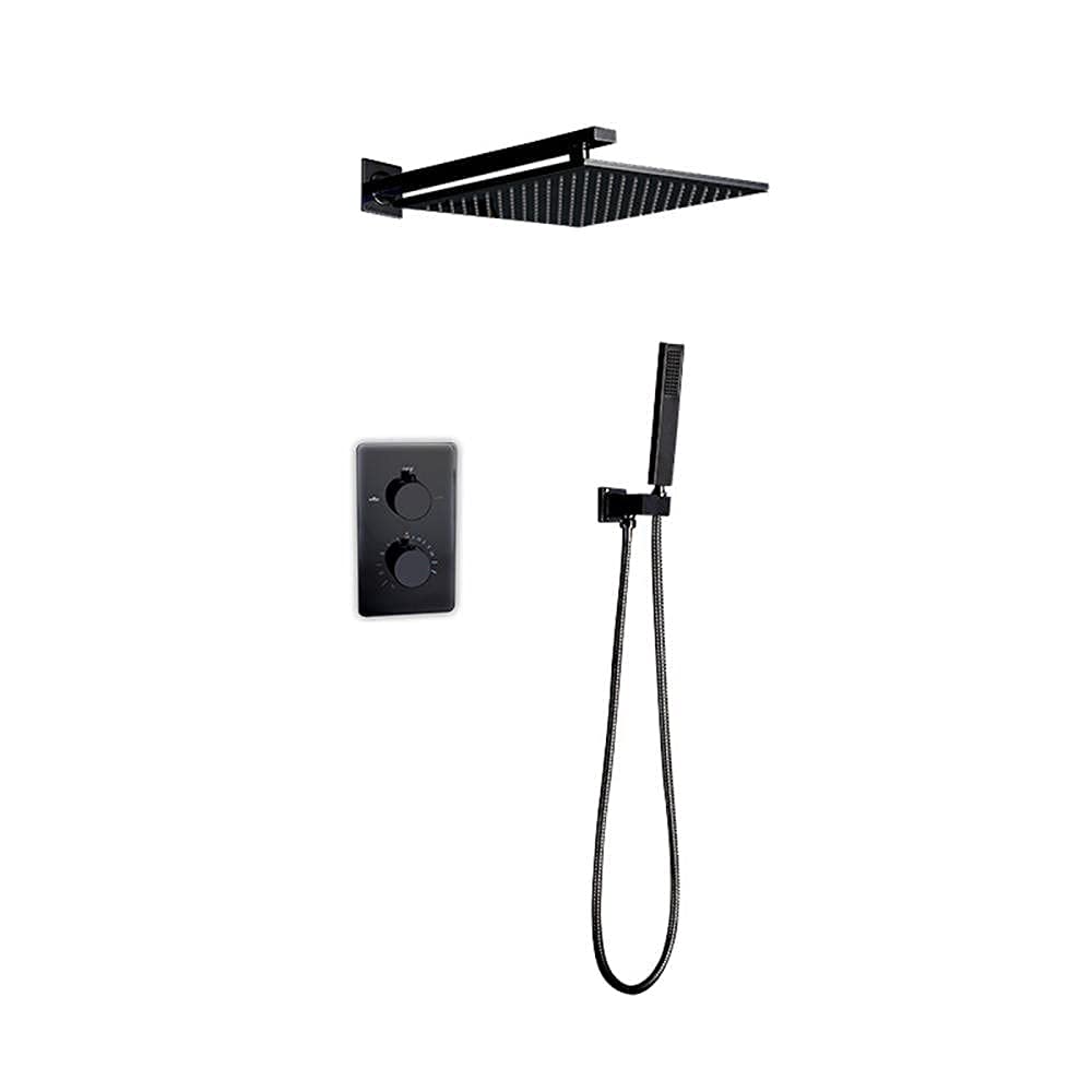 Mitigeur de douche thermostatique noir avec ensemble complet de douche carrée 10 pouces