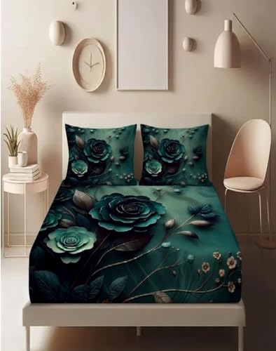 Image of Premium 7D Printed King Size Bedsheet Set with Pillow Covers Soft Cotton Blend Double Bedsheet for Home (Pillow Covers :18x28 inches Bedsheet :90x100 DarkGreen)