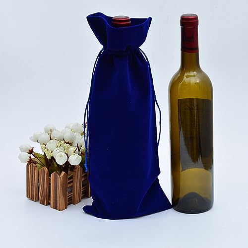 4pcs Wine Bottle Bags Luxury Flannelette Velvet Bottle Cover Packaging Pouch with Drawstring for Wedding Party Favors (Blue) - Image 3