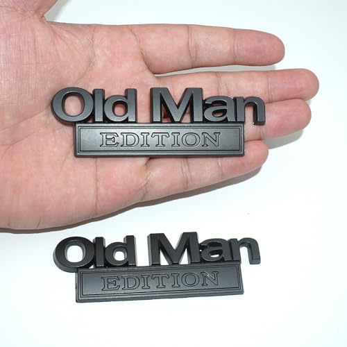 Image of 2pcs Metal Old Man Edition Emblem 3D Badge Fit for Universal Car Truck SUV Side Rear Front Hood Trunk Door Decal Sticker (Black)